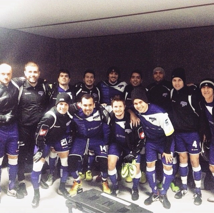 John with the Dallas Sidekicks team in the locker room before playing Saltillo Rancho Seco in Saltillo, Mexico